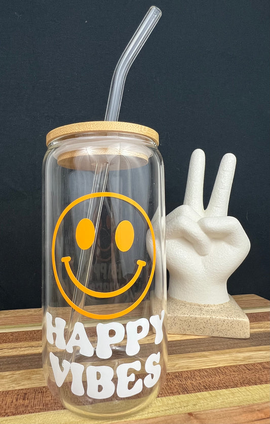 Happy Vibes Glass Cup